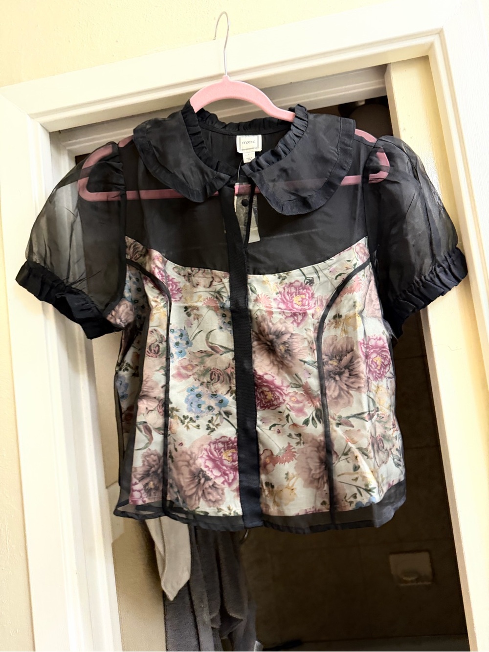 Anthropologie Maeve Black Sheer Floral Blouse